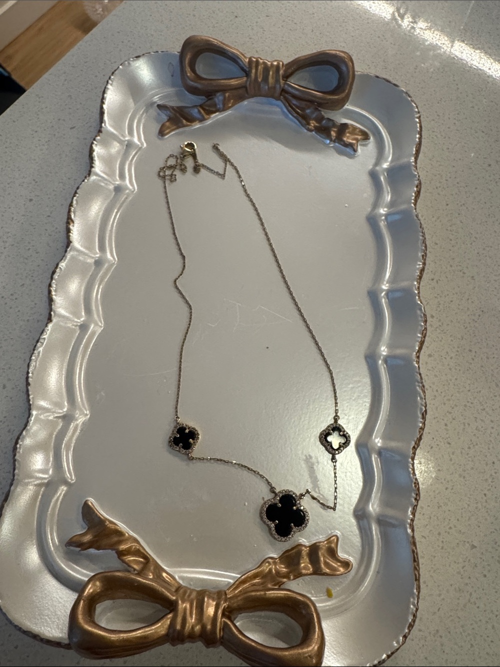 Gold-Tone Necklace with Black Clover Pendants - Women